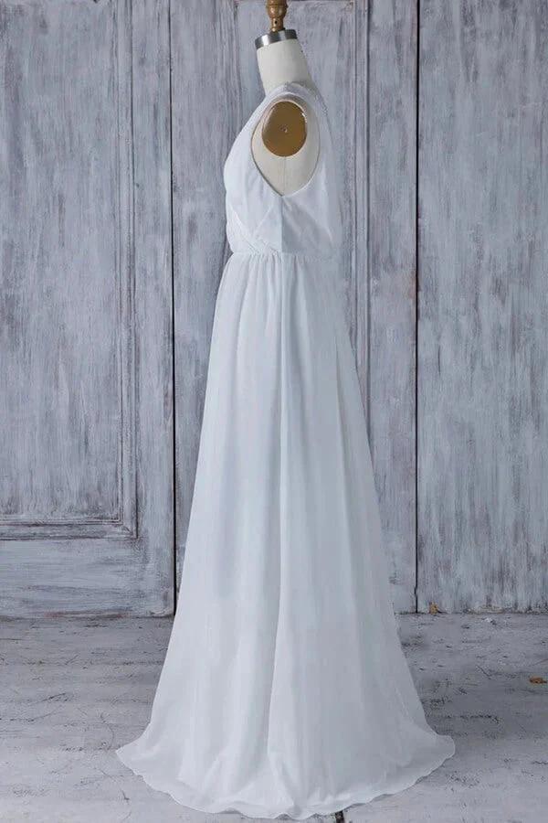 Elegant Long A-line Ruffle Lace Chiffon Wedding Dress - Image 3
