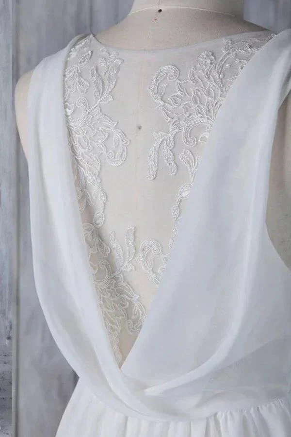 Elegant Long A-line Ruffle Lace Chiffon Wedding Dress - Image 4