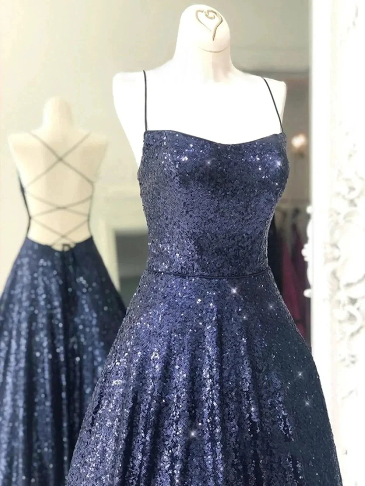 Elegant Long A-line Strapless Sequined Open Back Formal Prom Dresses - Image 2