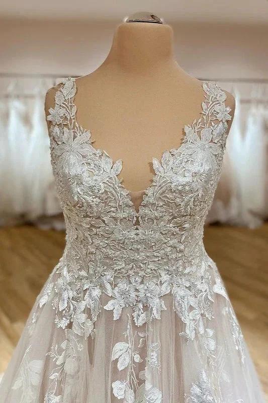 Elegant Long A-Line Sweetheart Appliques Lace Tulle Wedding Dress - Image 2