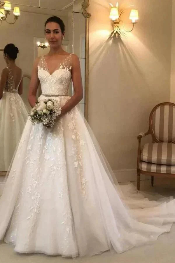 Elegant Long A-line Sweetheart Tulle Open Back Wedding Dress - Image 2