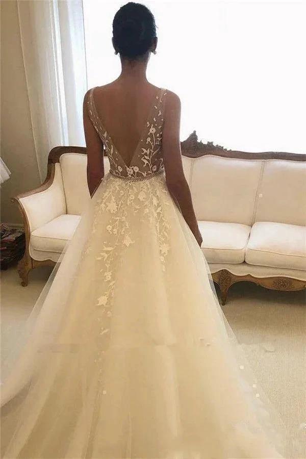 Elegant Long A-line Sweetheart Tulle Open Back Wedding Dress - Image 3