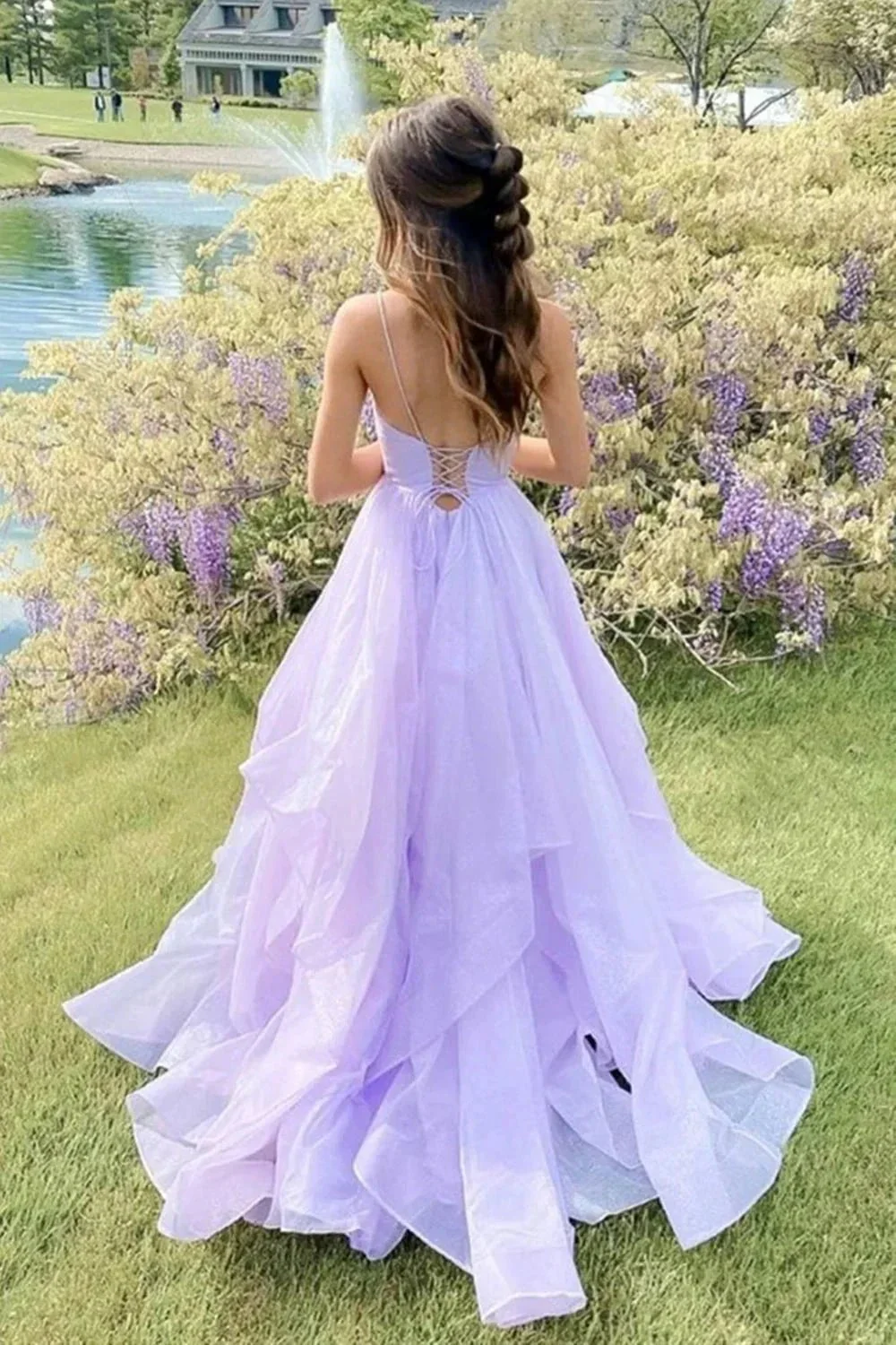 Elegant Long A-line V-neck Open Back Graduation Prom Dresses - Image 2