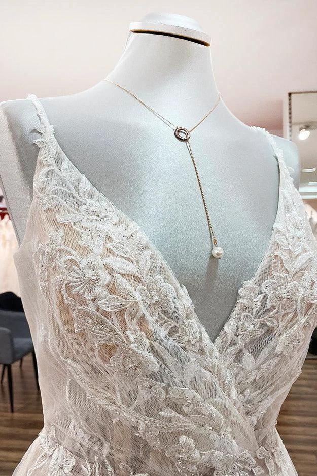 Elegant Long A-line V Neck Sleeveless Ruffles Backless Wedding Dress - Image 3