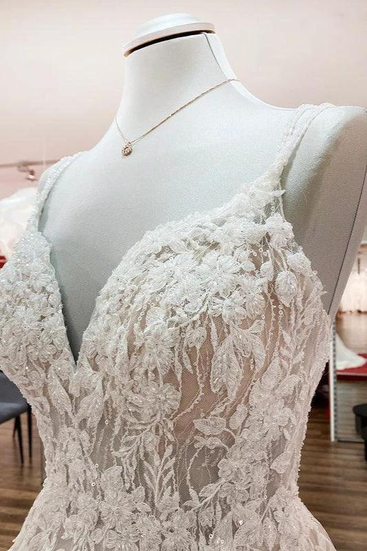 Elegant Long A-line V Neck Sleeveless Ruffles Backless Wedding Dress - Image 4