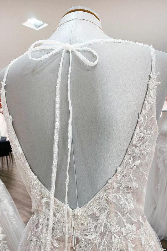 Elegant Long A-line V Neck Sleeveless Ruffles Backless Wedding Dress - Image 5