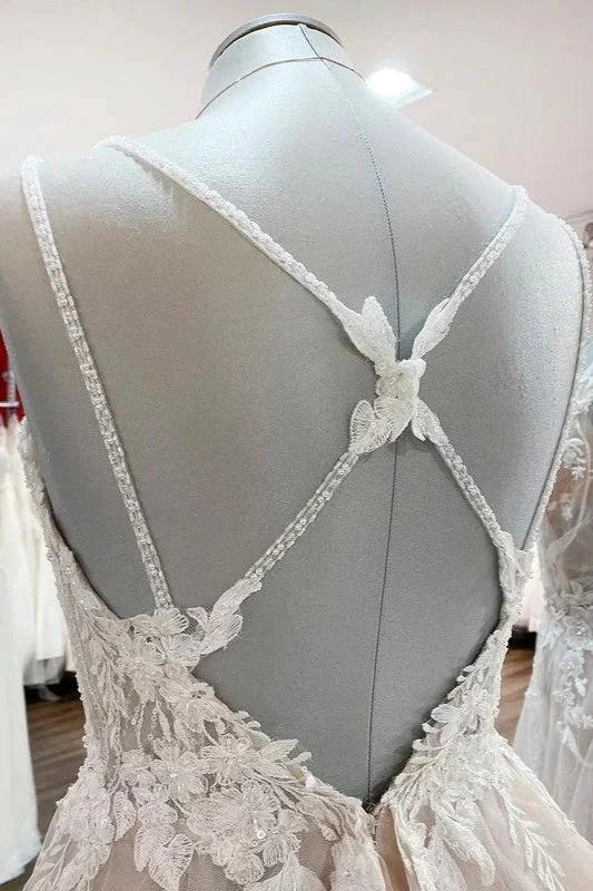 Elegant Long A-line V Neck Sleeveless Ruffles Backless Wedding Dress - Image 6