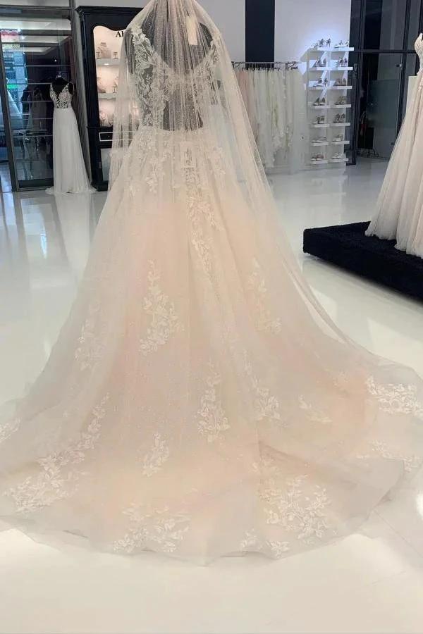 Elegant Long A-line V-neck Tulle Sleeveless Wedding Dresses with Lace - Image 3