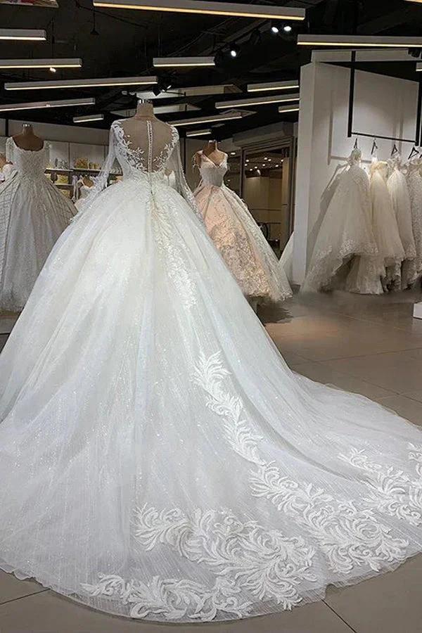 Elegant Long Ball Gown Sweetheart Tulle Wedding Dress with Sleeves - Image 2