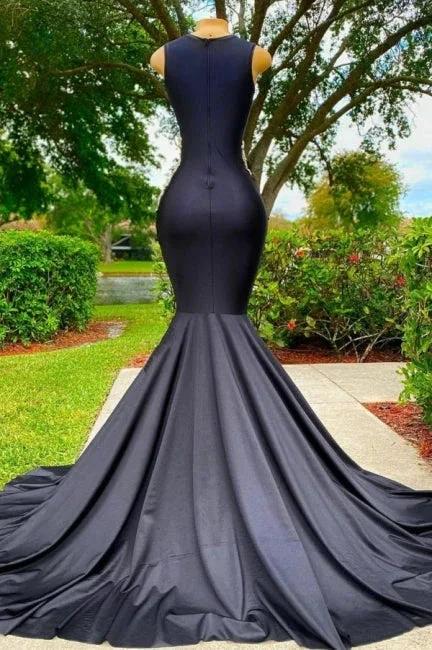 Elegant Long Black Jewel Mermaid Lace Prom Dress with Appliques - Image 2