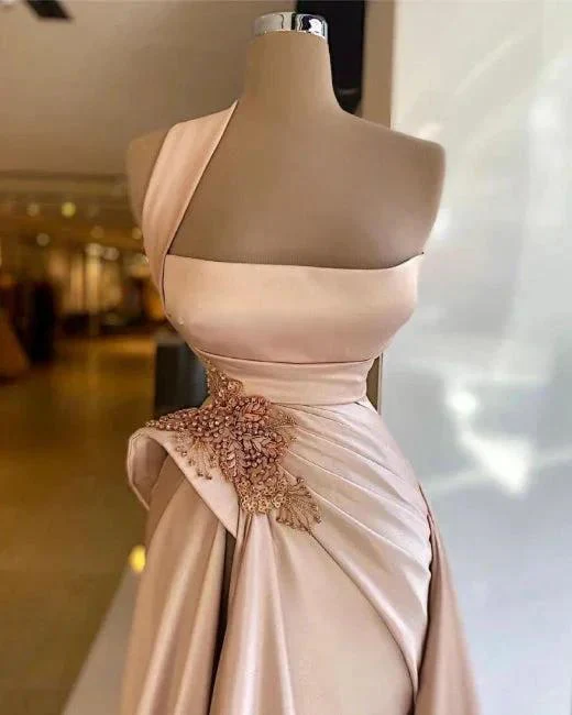 Elegant Long Champagne High Split Prom Dresses - Image 2