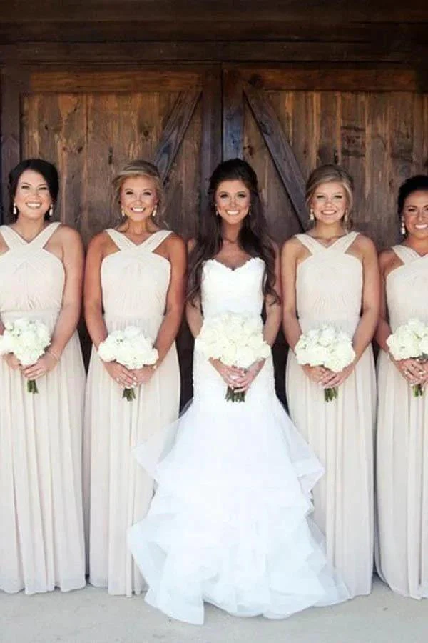 Elegant Long Chiffon Pink Bridesmaid Dress with Sash BD072 - Image 2