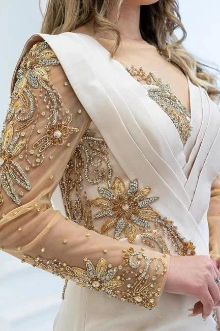 Elegant Long Glitter Beading Mermaid Prom Dresses With Long Sleeves - Image 3