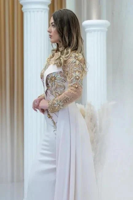 Elegant Long Glitter Beading Mermaid Prom Dresses With Long Sleeves - Image 4