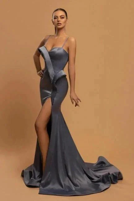 Elegant Long Glitter Spaghetti Straps Evening Dresses With Slit - Image 2