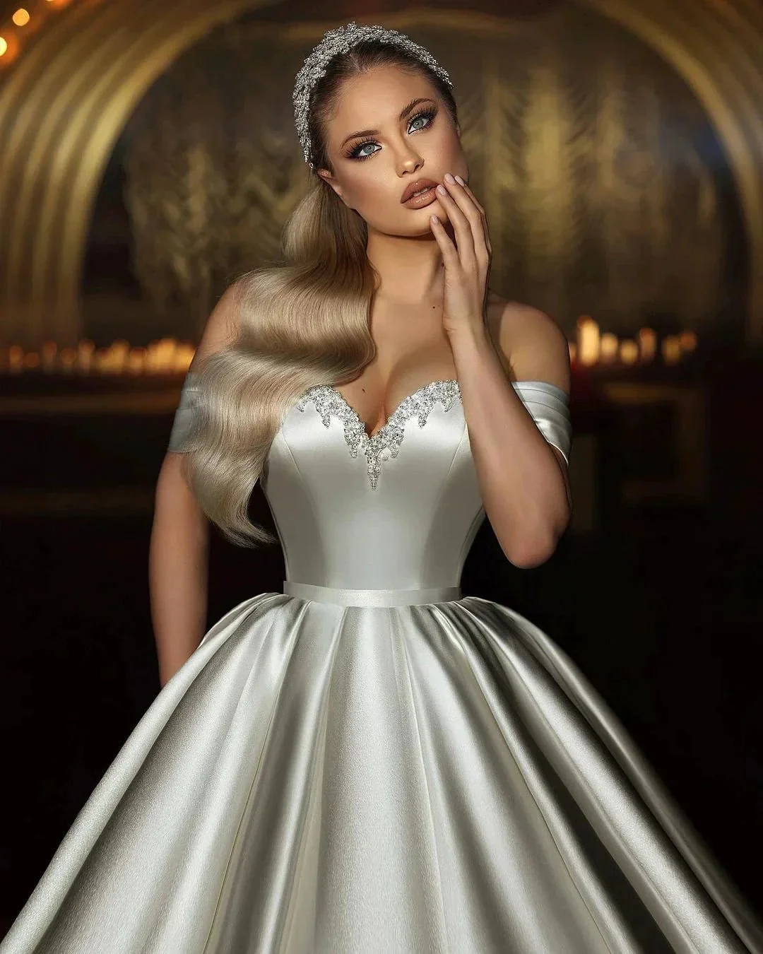 Elegant Long Ivory Sweetheart Off-the-shoulder A-line Sleeveless Wedding Dress - Image 2