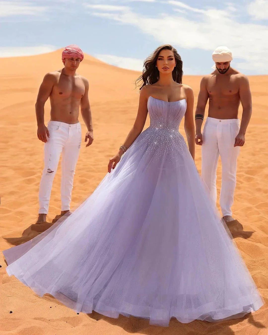 Elegant Long Lilac A-line Sleeveless Rhinestones Tulle Prom Dress - Image 3