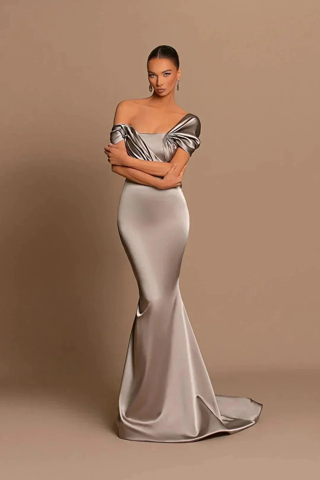 Elegant Long Mermaid Off-the-shoulder Satin Formal Prom Dresses - Image 3