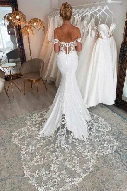 Elegant Long Mermaid Off-the-shoulder Wedding Dresses With Lace - Image 2