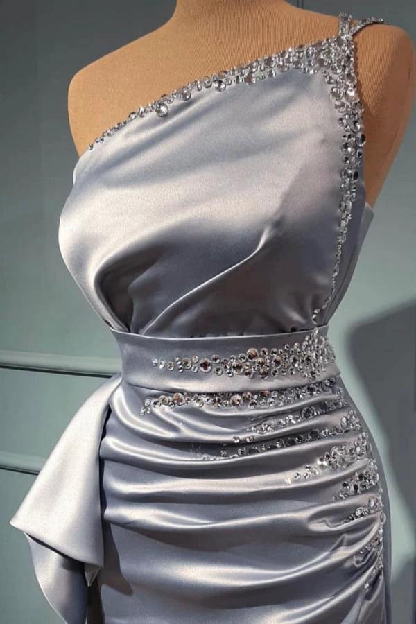 Elegant Long Mermaid One Shoulder Satin Glitter Prom Dress - Image 2