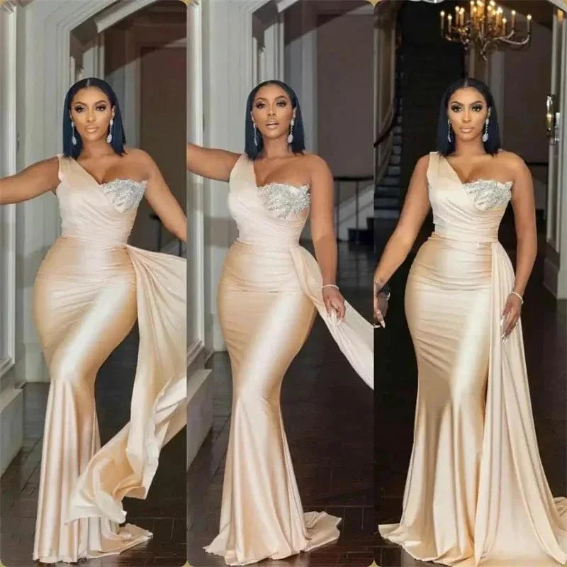 Elegant Long Mermaid One Shoulder Sequined Prom Dress With Ruffles - Image 3