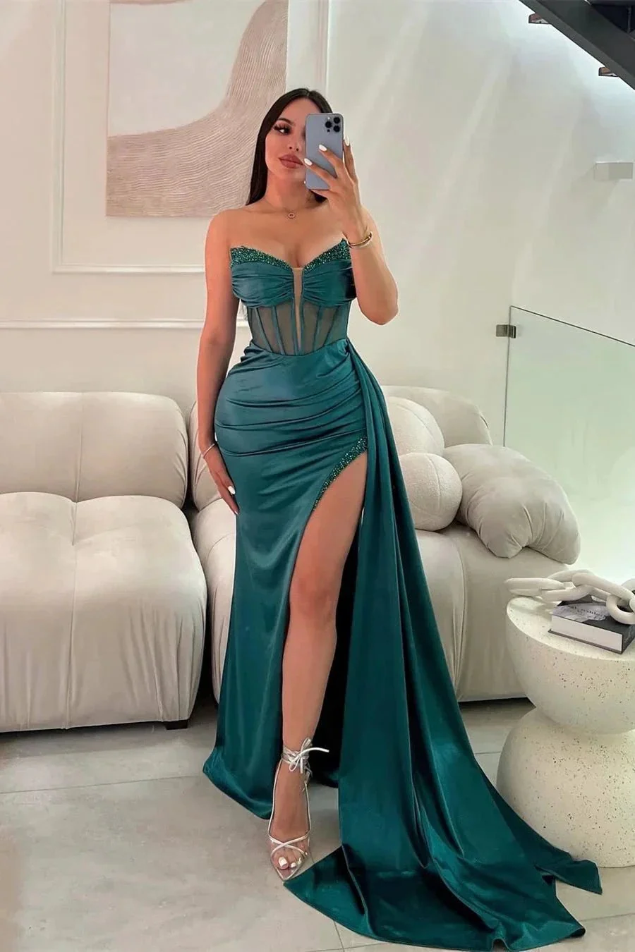 Elegant Long Mermaid Sleeveless Glitter Prom Dress With Slit - Image 3