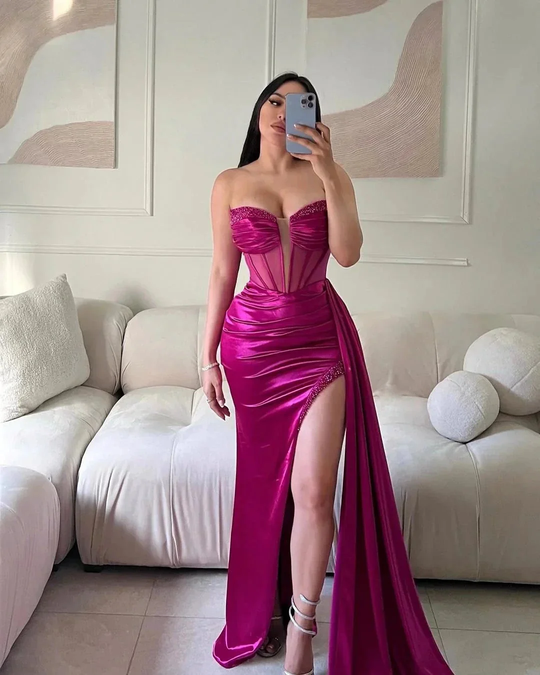 Elegant Long Mermaid Sleeveless Glitter Prom Dress With Slit - Image 4