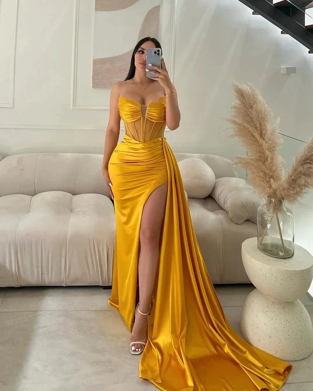 Elegant Long Mermaid Sleeveless Glitter Prom Dress With Slit - Image 5