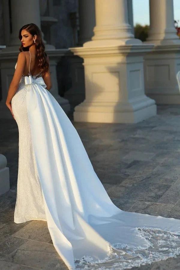 Elegant Long Mermaid Sleeveless Wedding Dresses With Lace - Image 2