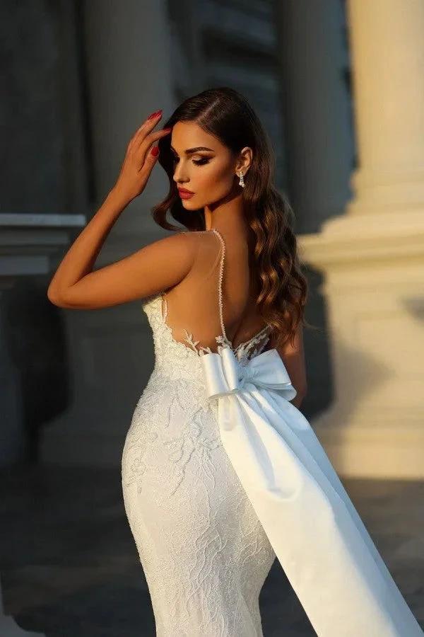 Elegant Long Mermaid Sleeveless Wedding Dresses With Lace - Image 3
