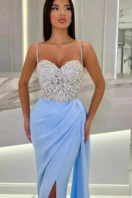Elegant Long Mermaid Spaghetti Straps Sweetheart Glitter Prom Dress With Slit - Image 2