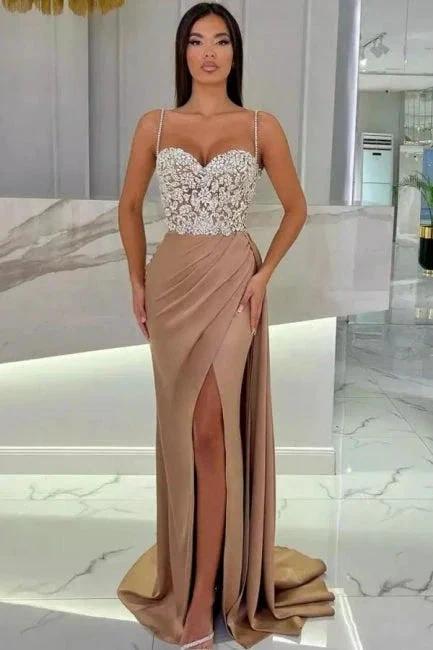 Elegant Long Mermaid Spaghetti Straps Sweetheart Glitter Prom Dress With Slit - Image 3