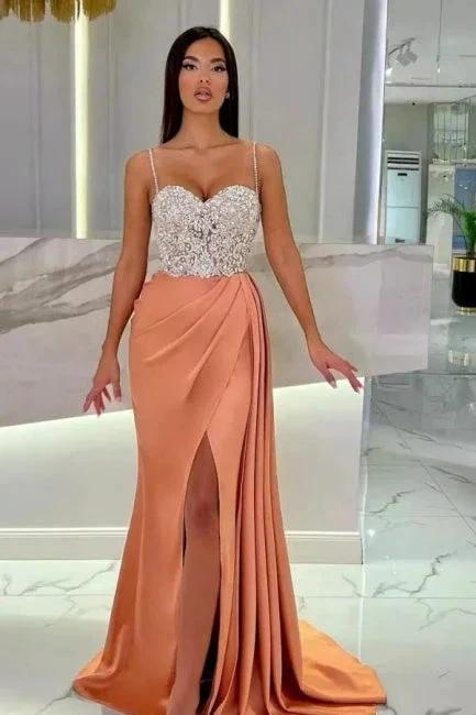 Elegant Long Mermaid Spaghetti Straps Sweetheart Glitter Prom Dress With Slit - Image 4