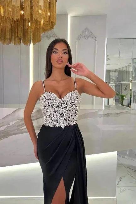 Elegant Long Mermaid Spaghetti Straps Sweetheart Glitter Prom Dress With Slit - Image 6