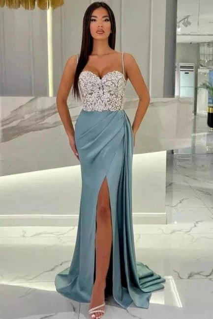 Elegant Long Mermaid Spaghetti Straps Sweetheart Glitter Prom Dress With Slit - Image 7