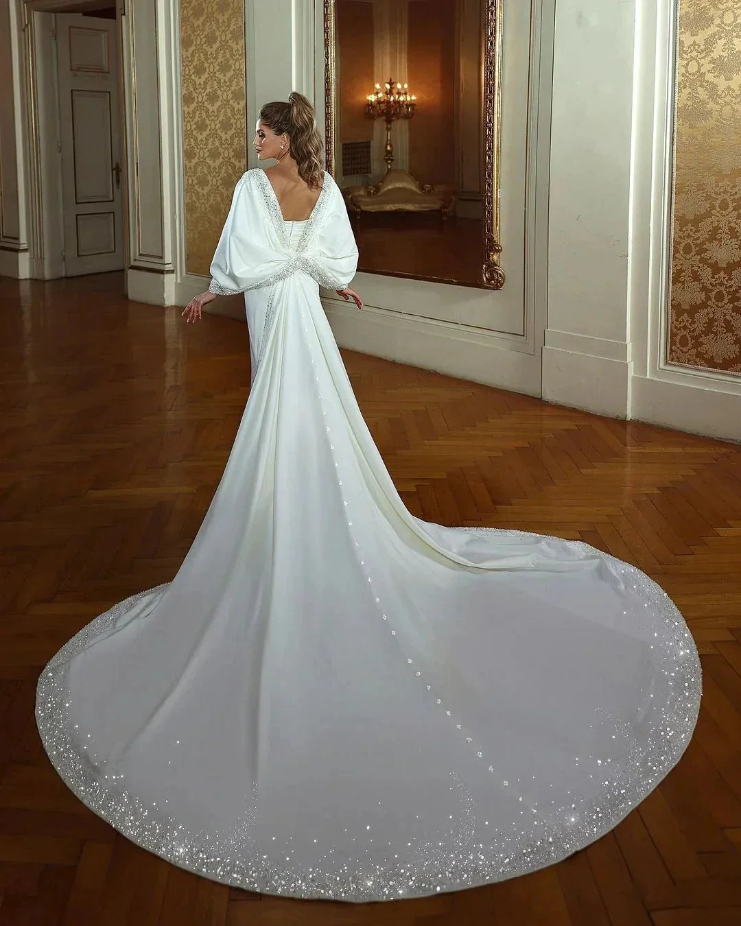 Elegant Long Mermaid Sweetheart Long Sleeves Beading Wedding Dress With Train - Image 2