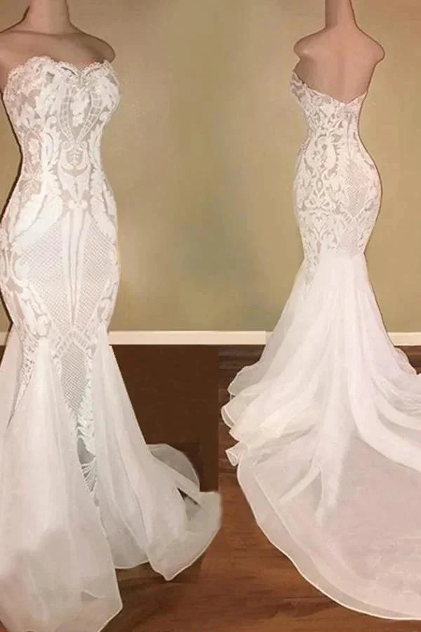 Elegant Long Mermaid Sweetheart Sequins Wedding Dress - Image 2