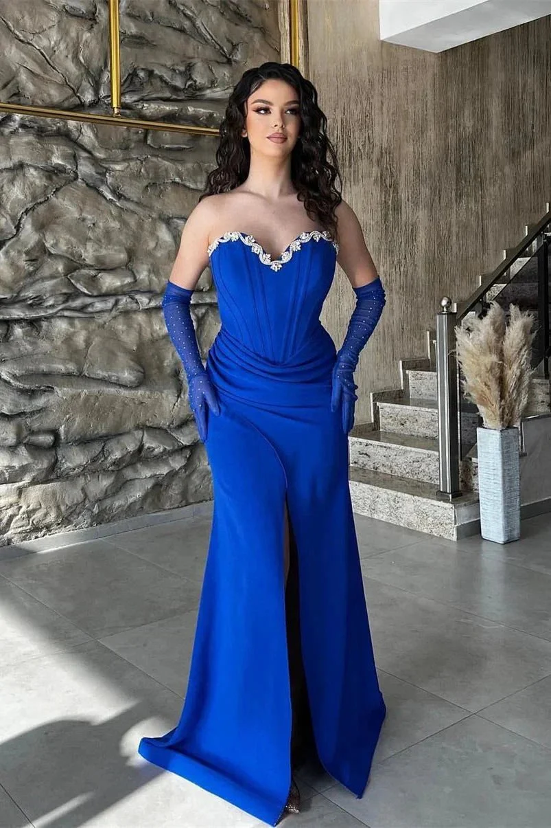 Elegant Long Mermaid Sweetheart Slevveless Floor Length Prom Dress With Slit - Image 4
