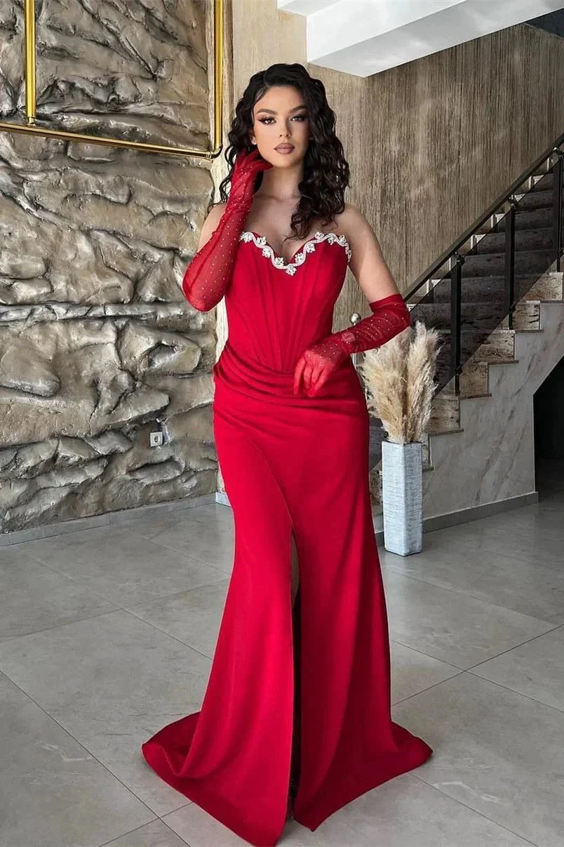 Elegant Long Mermaid Sweetheart Slevveless Floor Length Prom Dress With Slit - Image 5