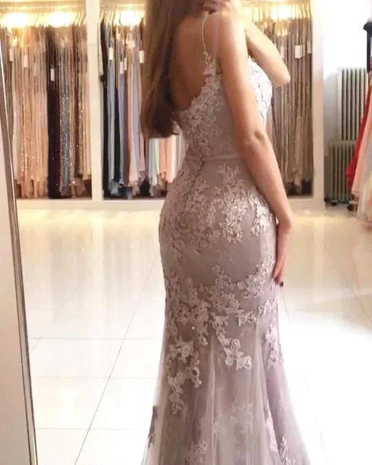 Elegant Long Mermaid Sweetheart Spaghetti-Straps Lace Appliques Prom Dress - Image 2