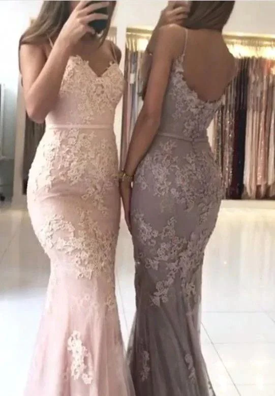Elegant Long Mermaid Sweetheart Spaghetti-Straps Lace Appliques Prom Dress - Image 3