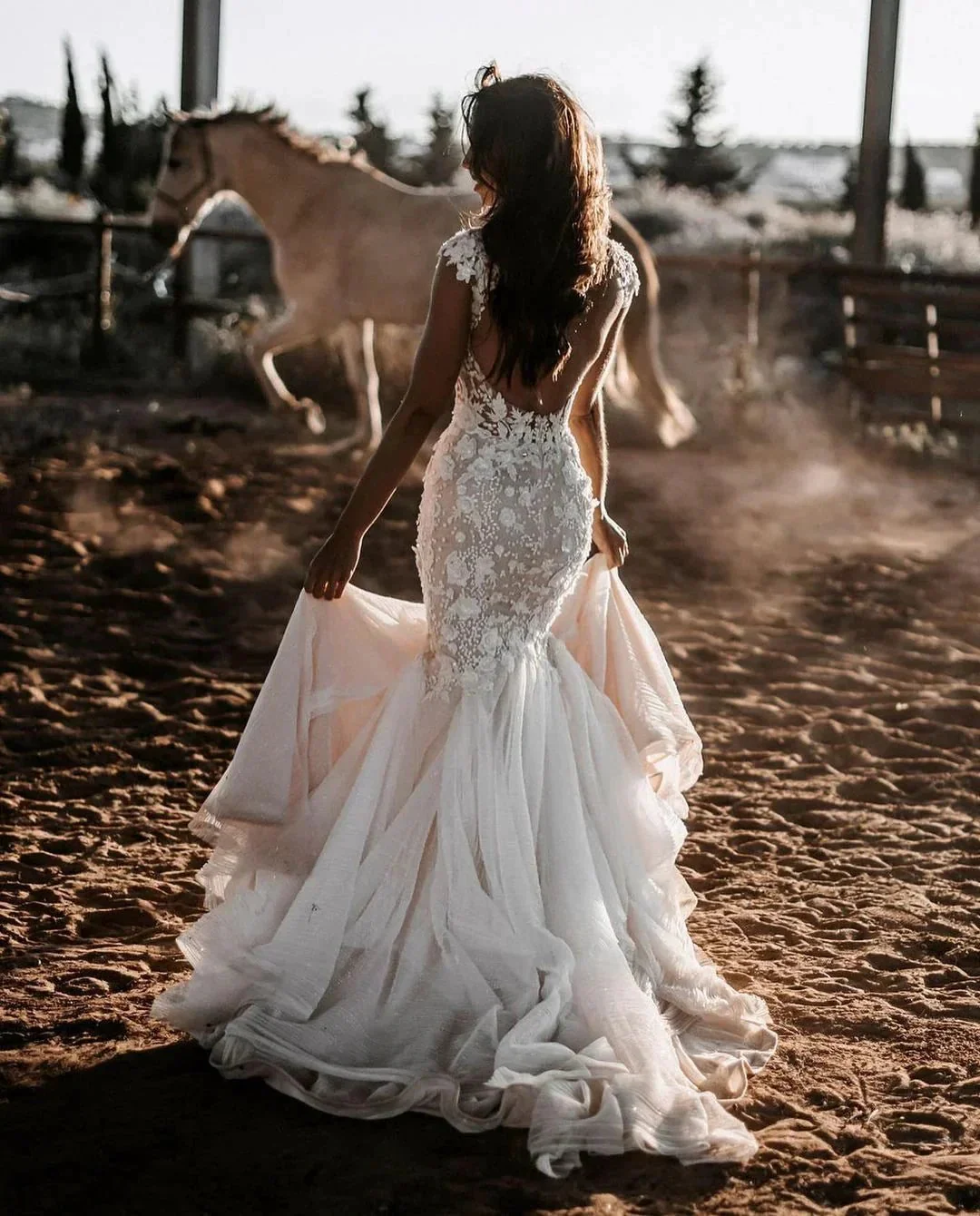 Elegant Long Mermaid Sweetheart Tulle Lace Backless Wedding Dress - Image 2