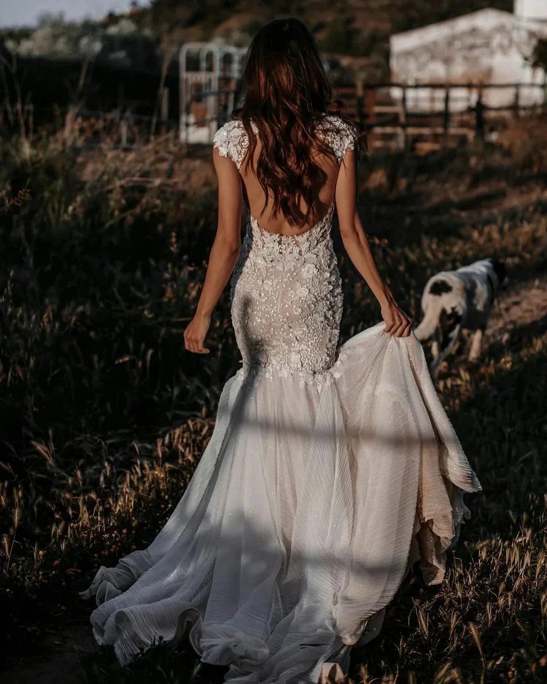 Elegant Long Mermaid Sweetheart Tulle Lace Backless Wedding Dress - Image 6