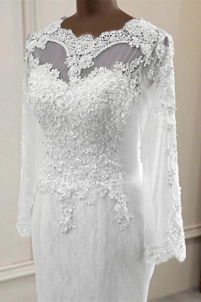 Elegant Long Mermaid Tulle Jewel Wedding Dress with Sleeves - Image 5