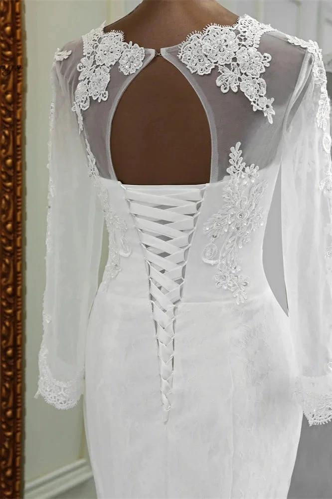 Elegant Long Mermaid Tulle Jewel Wedding Dress with Sleeves - Image 7