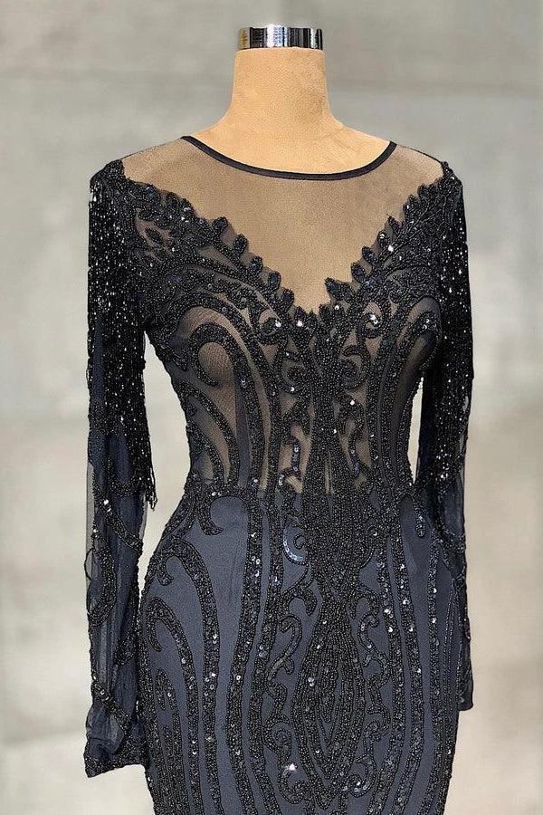 Elegant Long Mermaid Tulle Lace Prom Dress with Sleeves - Image 2
