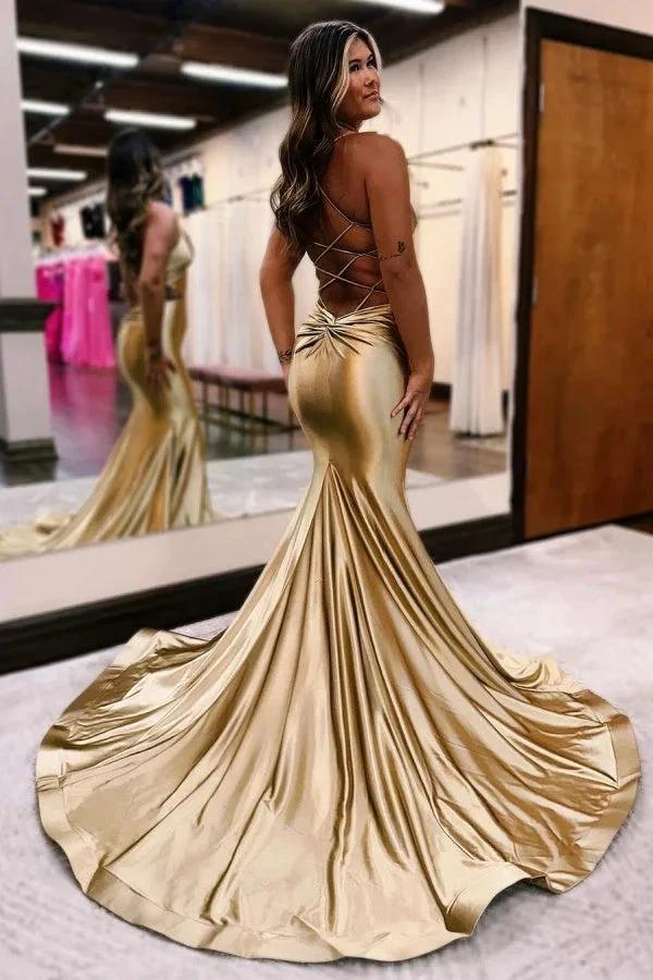 Elegant Long Mermaid V-neck Backless Formal Prom Dresses - Image 2