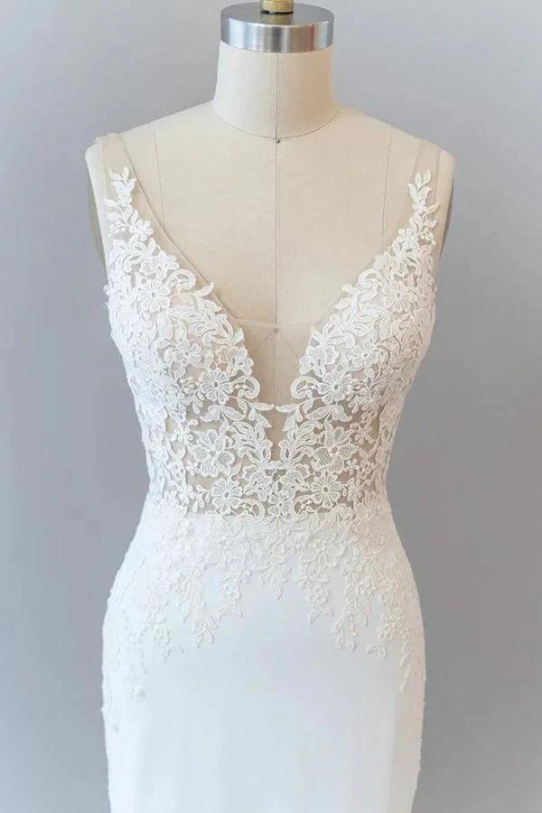 Elegant Long Mermaid V-neck Lace Backless Wedding Dress - Image 5