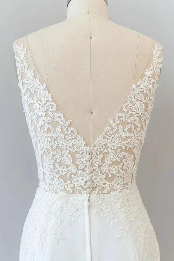 Elegant Long Mermaid V-neck Lace Backless Wedding Dress - Image 7