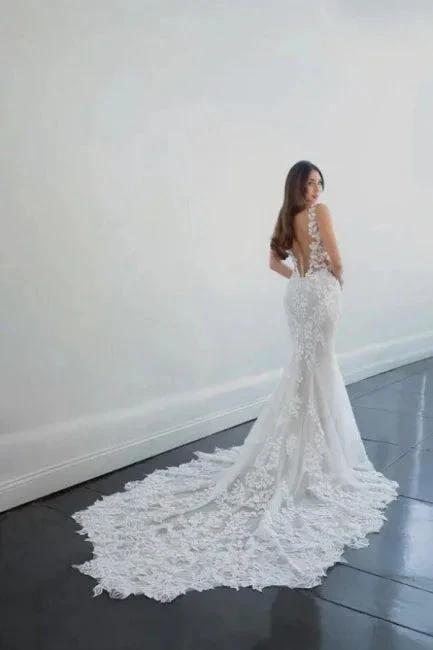 Elegant Long Mermaid V-neck Sleeveless Wedding Dresses With Lace - Image 2